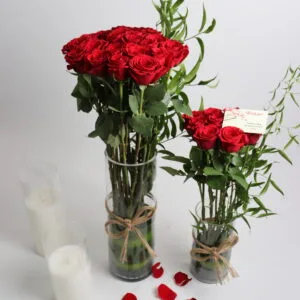 ثنائية جوري الأنيقة - تفصيل كريليك حسب الطلب و هدايا عيد الميلاد و ورد وفازه - وردي غير